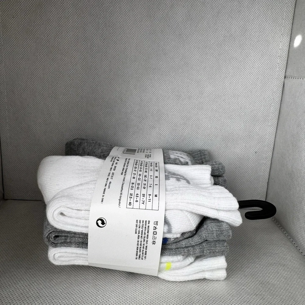 Nike Kids Crew Socks 6 Pack White Grey Cushioned Size 7C-10C BN0509-001 NEW